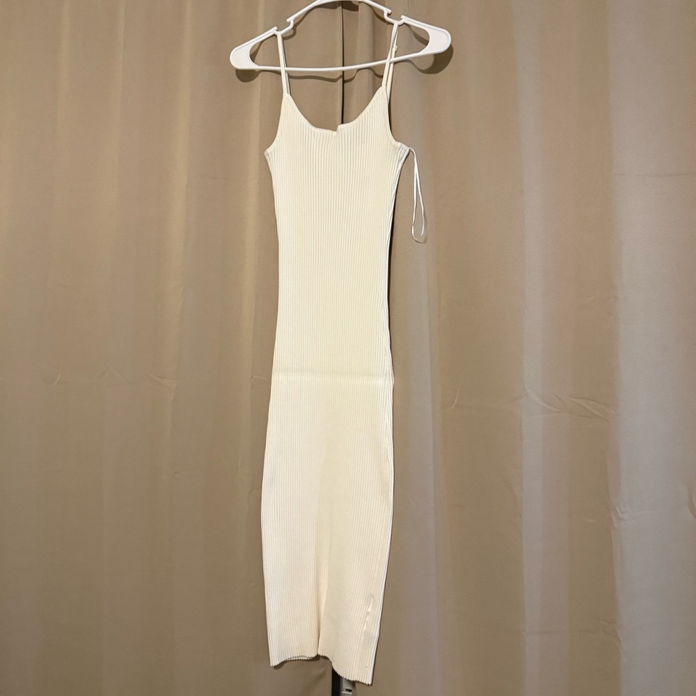 H&M Cream Spaghetti Strap Bodycon Midi Dress